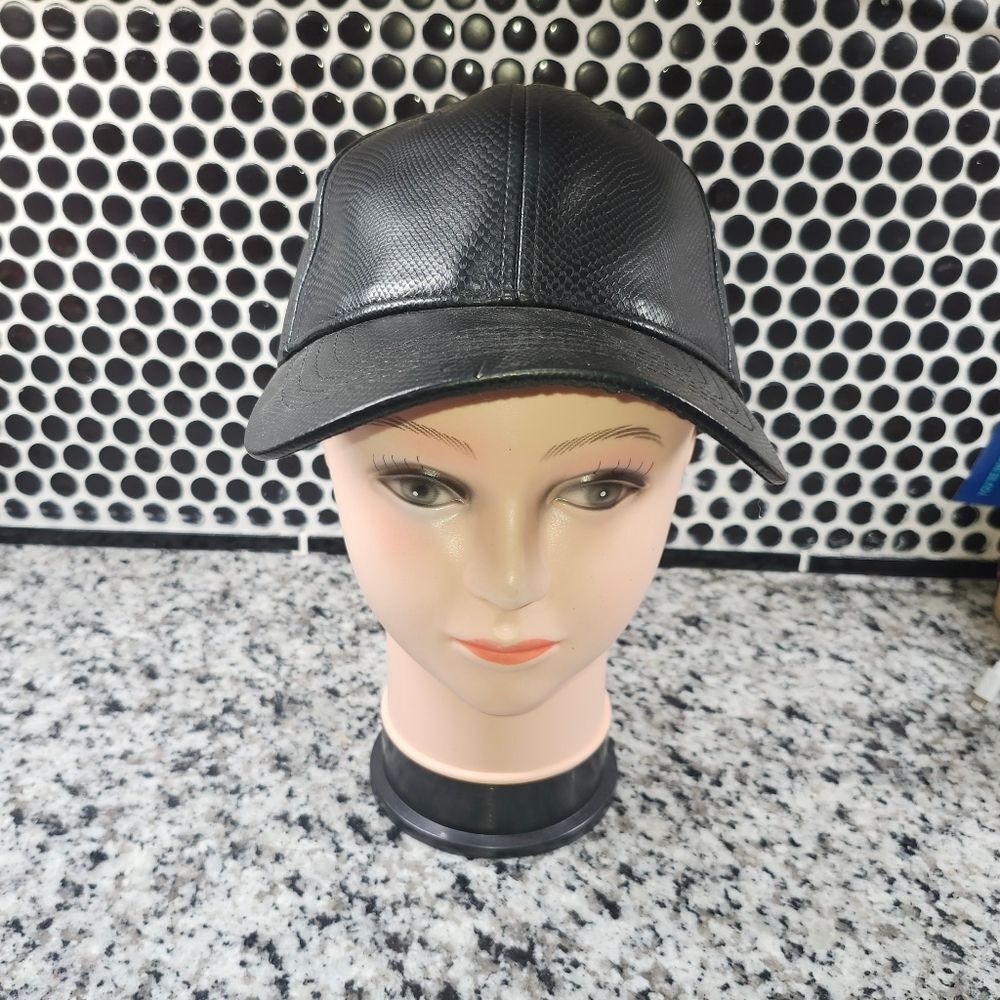 Black Faux Leather Women's Girls Cap Hat